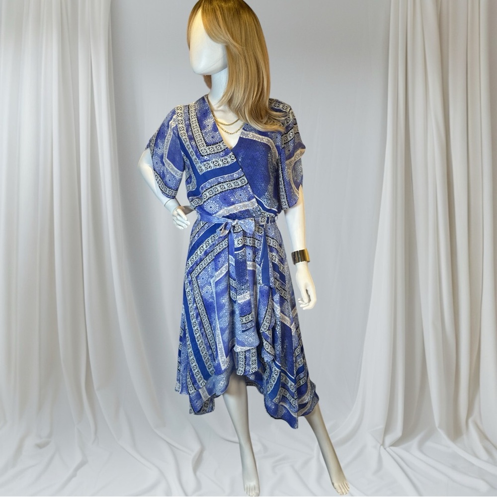 Parker Dominica Olympos Blue Faux Wrap Dress - Picture 12 of 12